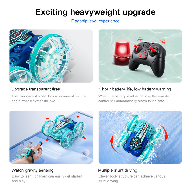 Colorful light wheel double-sided stunt amphibious remote control car watch dual control four-wheel drive power