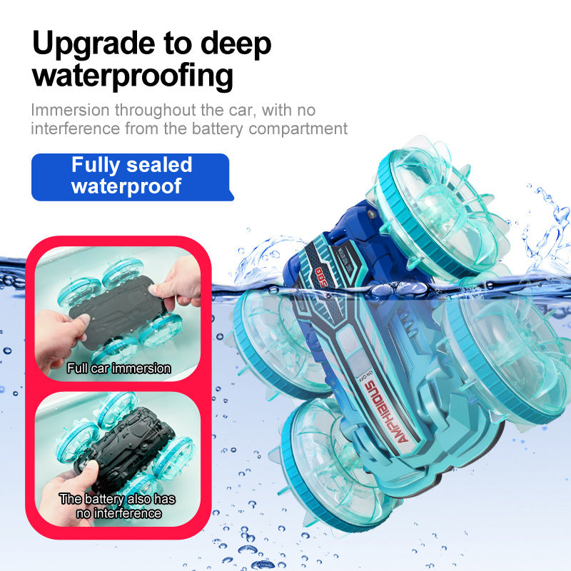 Colorful light wheel double-sided stunt amphibious remote control car watch dual control four-wheel drive power