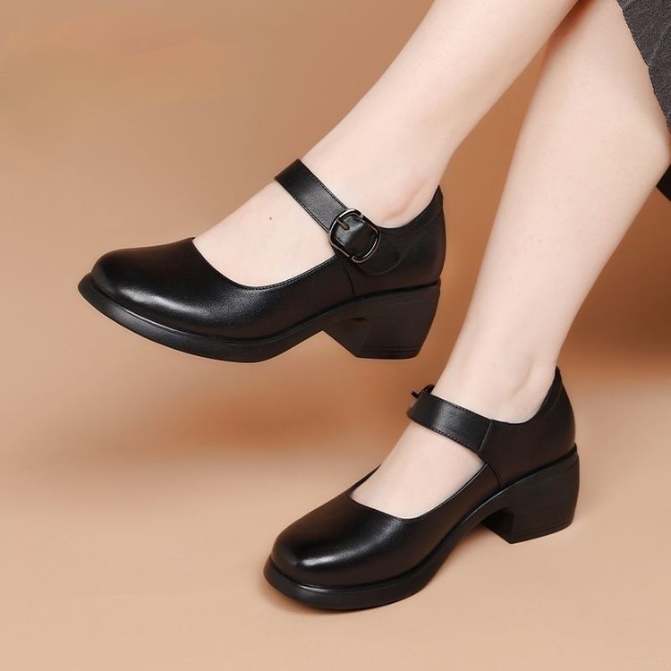 Round headed retro mid heel women's comfortable casual work dance shoes