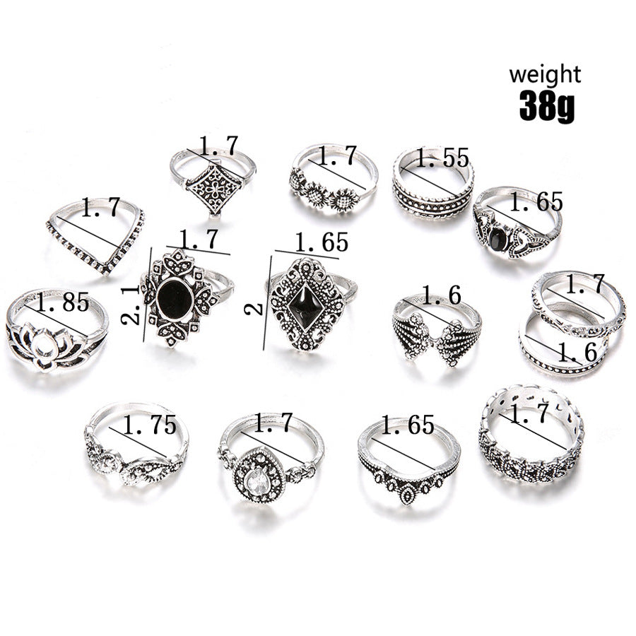 15 Piece Alloy Vintage Ring Set