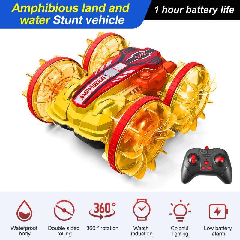 Colorful light wheel double-sided stunt amphibious remote control car watch dual control four-wheel drive power