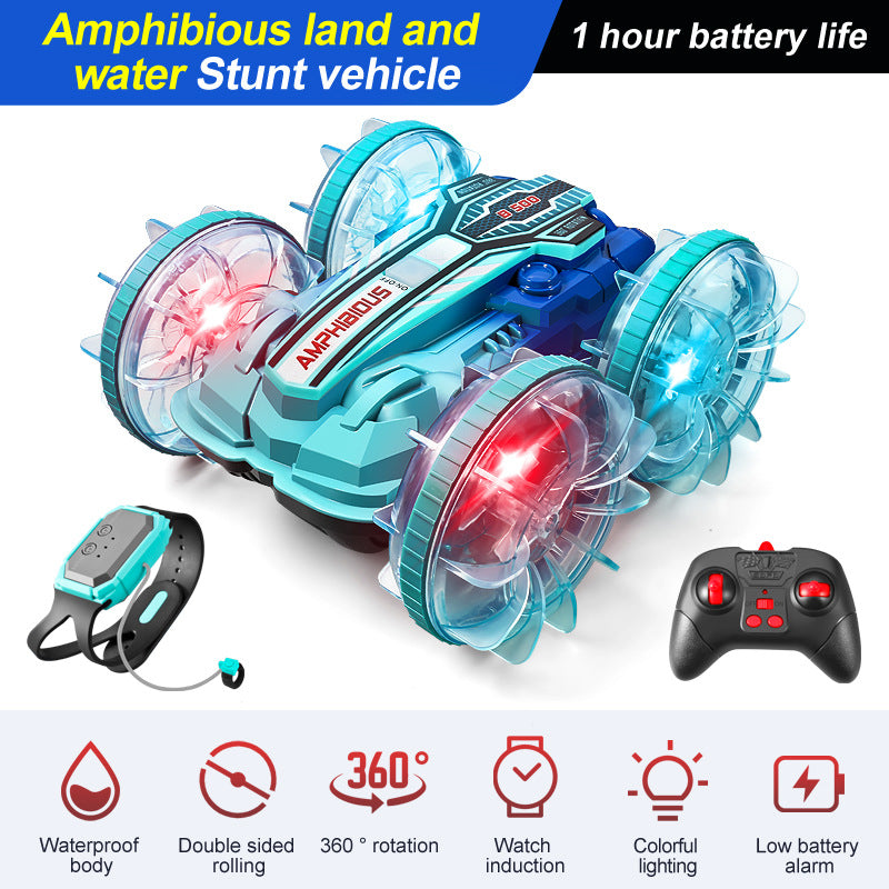 Colorful light wheel double-sided stunt amphibious remote control car watch dual control four-wheel drive power