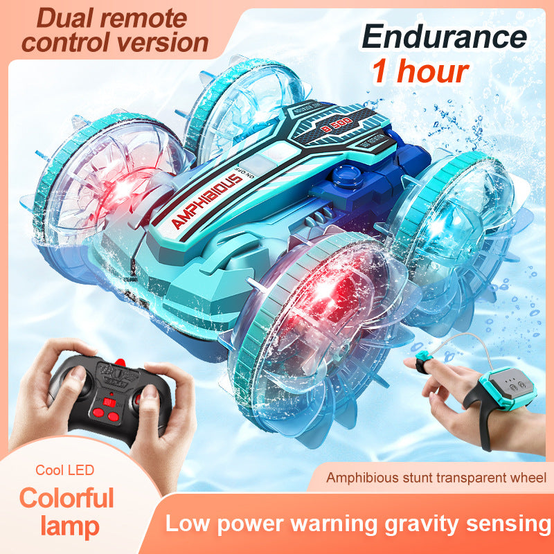 Colorful light wheel double-sided stunt amphibious remote control car watch dual control four-wheel drive power