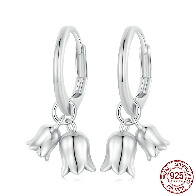 S925 Sterling Silver Simple Campanula Necklace Earrings Set for Women