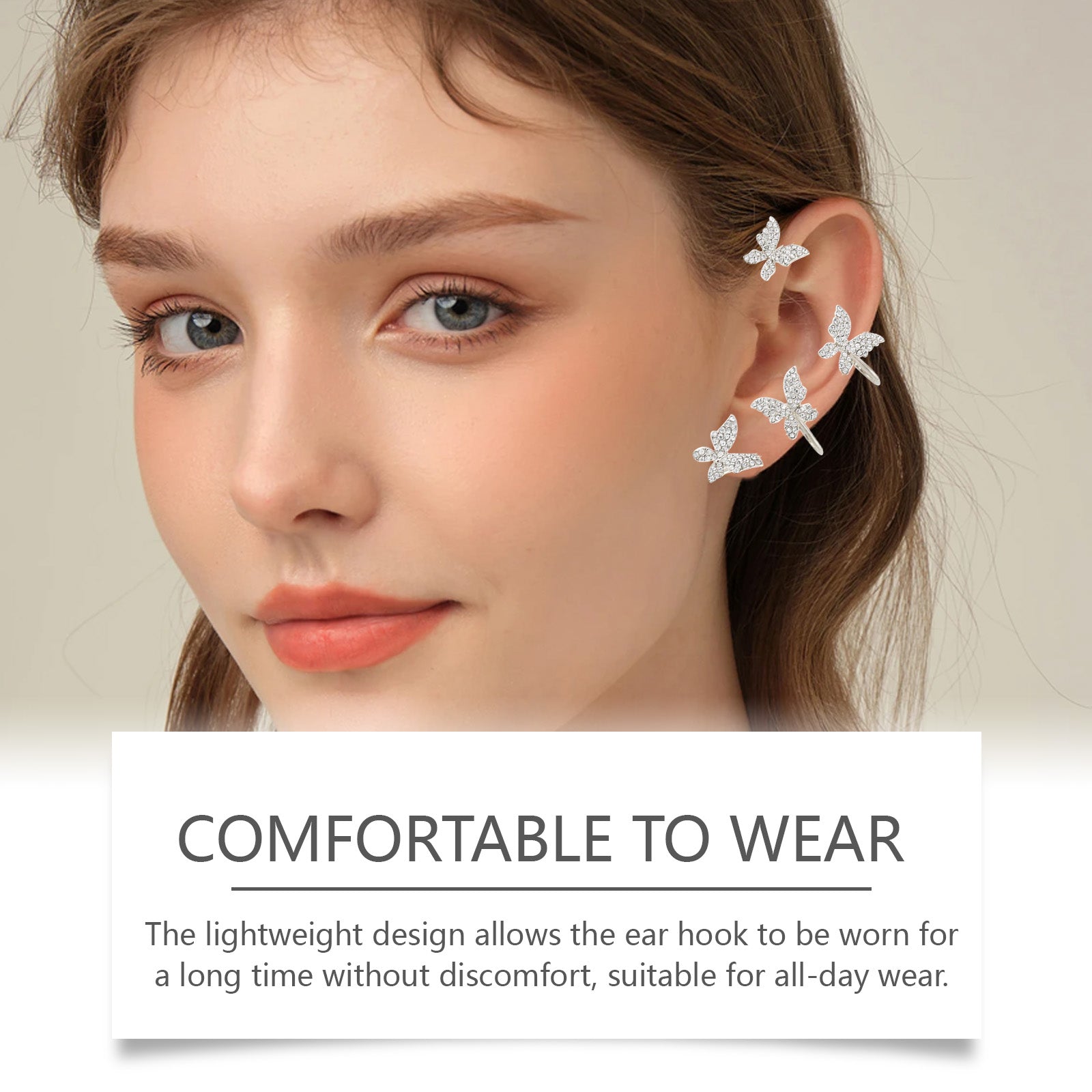 Hoexe Shiny Bow Ear Clip Diamond-Encrusting Butterfly Niche Ear Clip Fashion Everything Temperament No Piercing Ear Clip