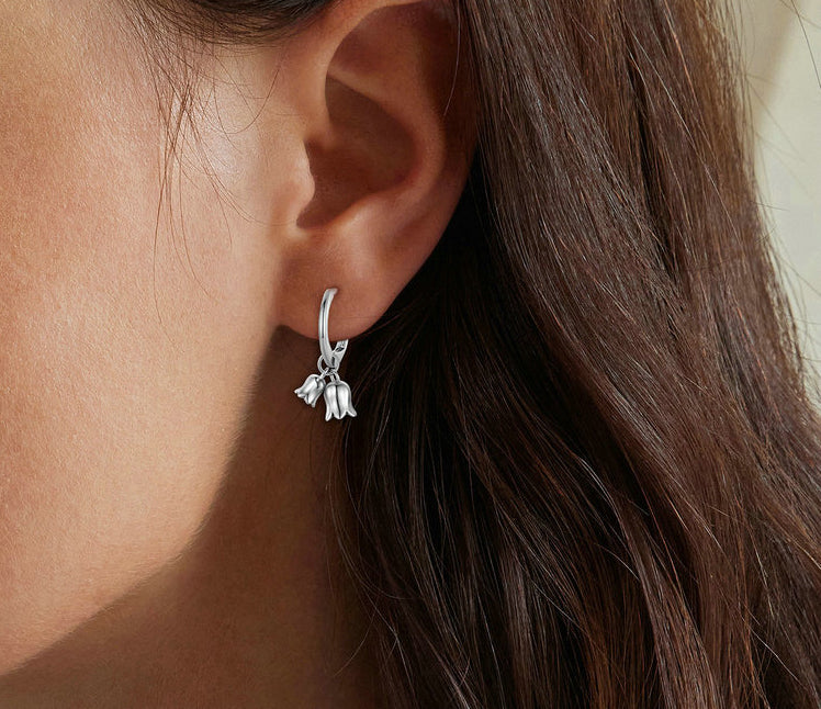 S925 Sterling Silver Simple Campanula Necklace Earrings Set for Women